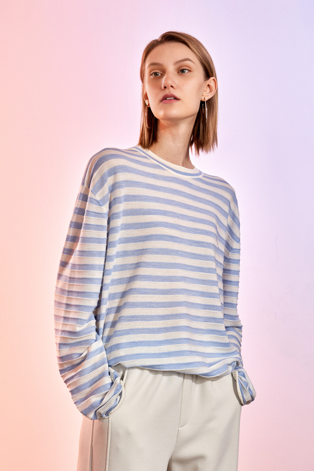 Oversized Long Sleeve Wool Stripe Shirt