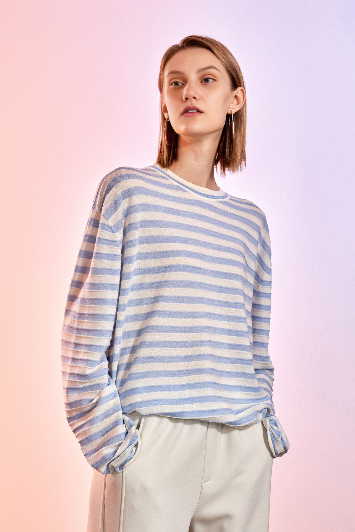 Oversized Long Sleeve Wool Stripe Shirt