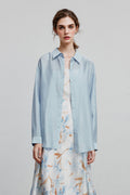 Oversized Sheer Acetate-Lyocell Beach Shirt with Back Slit