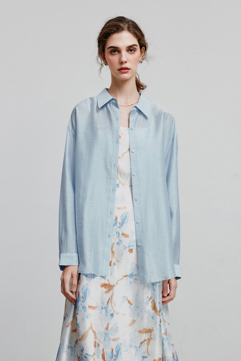 Oversized Sheer Acetate-Lyocell Beach Shirt with Back Slit