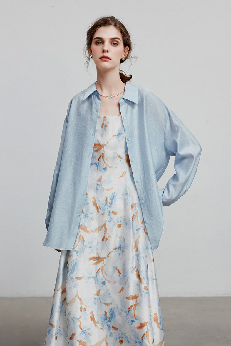 Oversized Sheer Acetate-Lyocell Beach Shirt with Back Slit