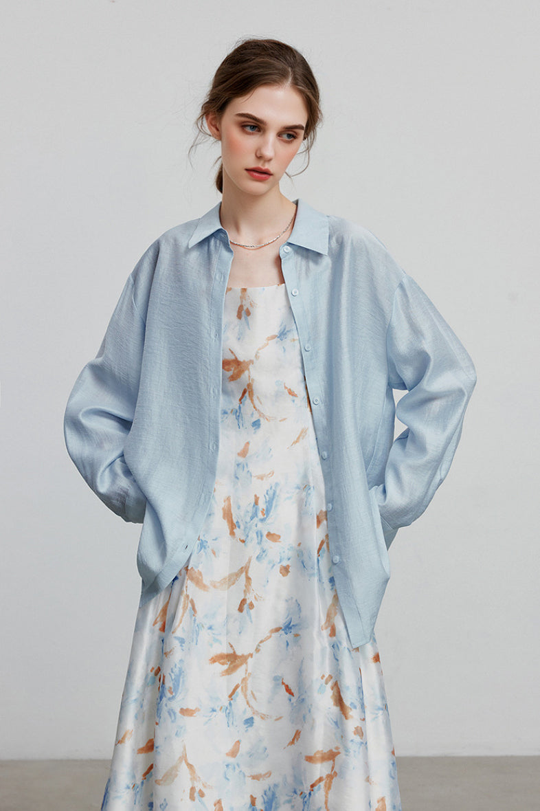 Oversized Sheer Acetate-Lyocell Beach Shirt with Back Slit