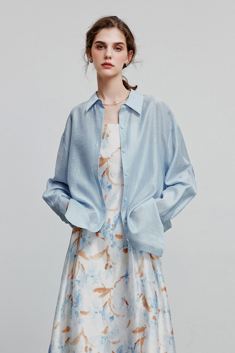 Oversized Sheer Acetate-Lyocell Beach Shirt with Back Slit