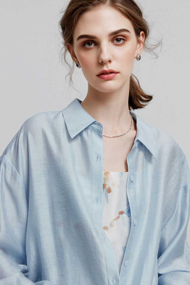 Oversized Sheer Acetate-Lyocell Beach Shirt with Back Slit
