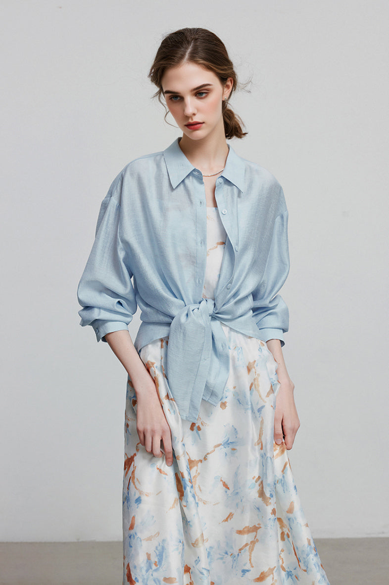 Oversized Sheer Acetate-Lyocell Beach Shirt with Back Slit