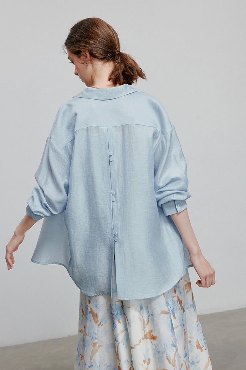 Oversized Sheer Acetate-Lyocell Beach Shirt with Back Slit