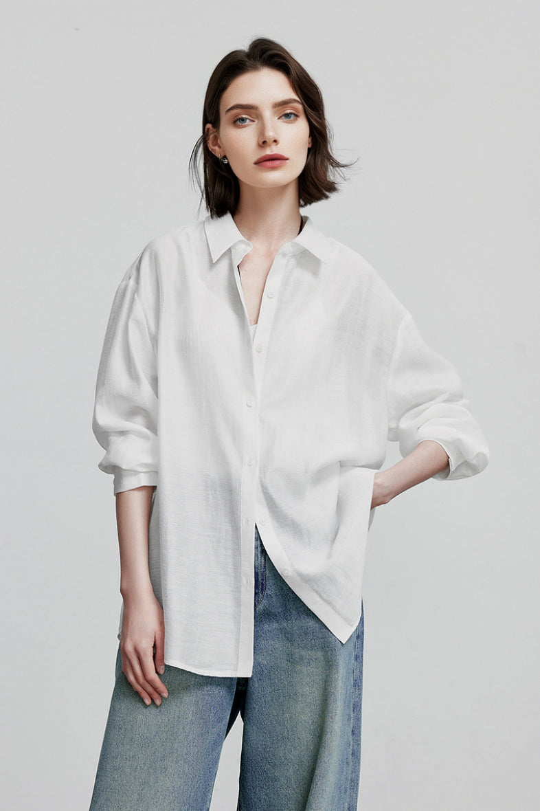 Oversized Sheer Acetate-Lyocell Beach Shirt with Back Slit