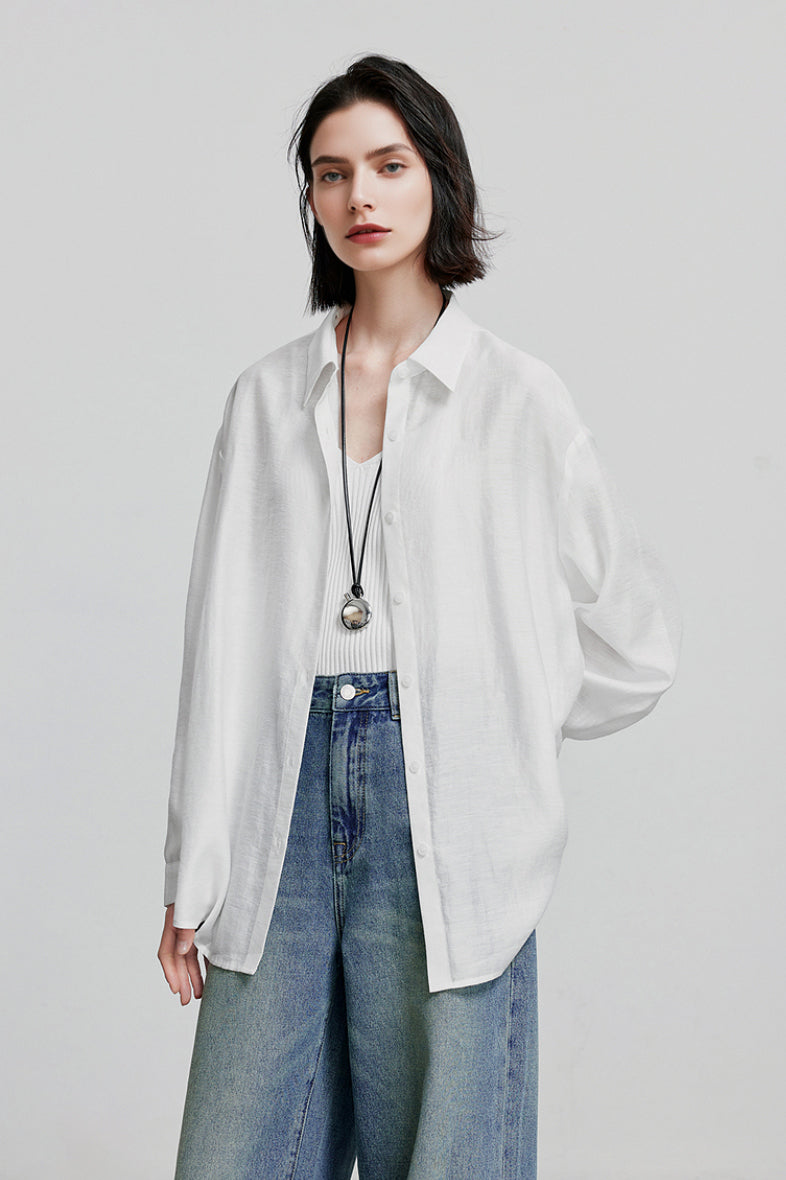 Oversized Sheer Acetate-Lyocell Beach Shirt with Back Slit