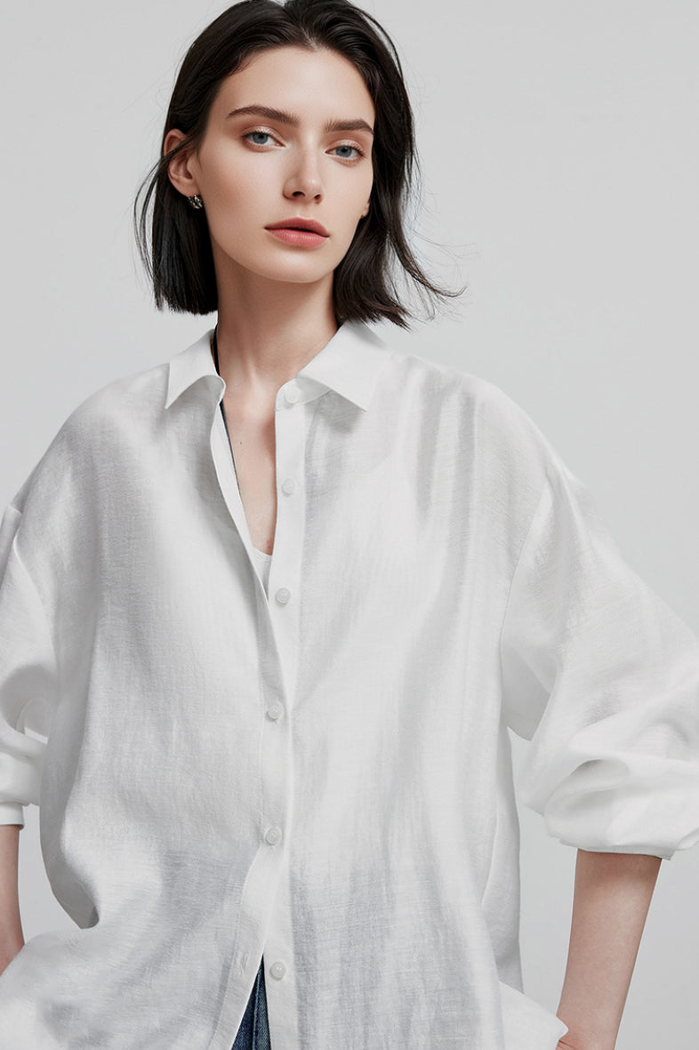 Oversized Sheer Acetate-Lyocell Beach Shirt with Back Slit