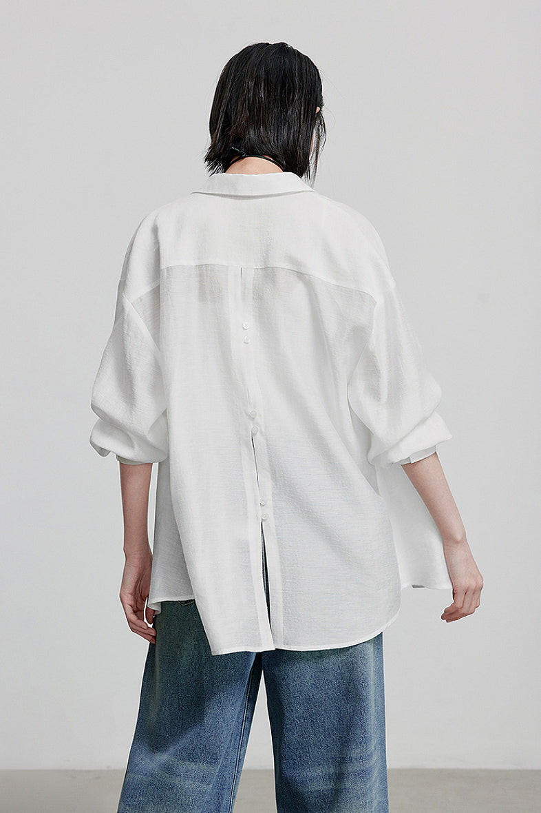 Oversized Sheer Acetate-Lyocell Beach Shirt with Back Slit