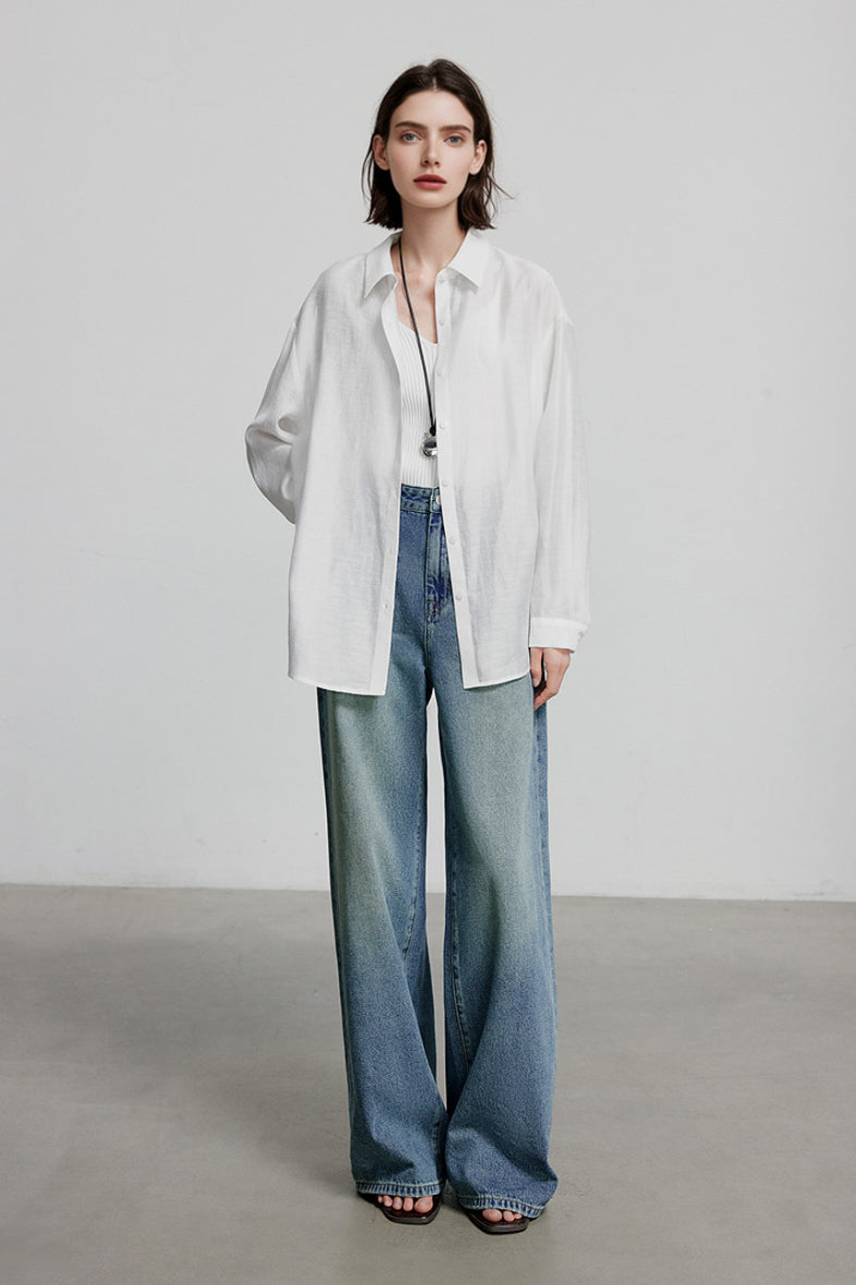 Oversized Sheer Acetate-Lyocell Beach Shirt with Back Slit