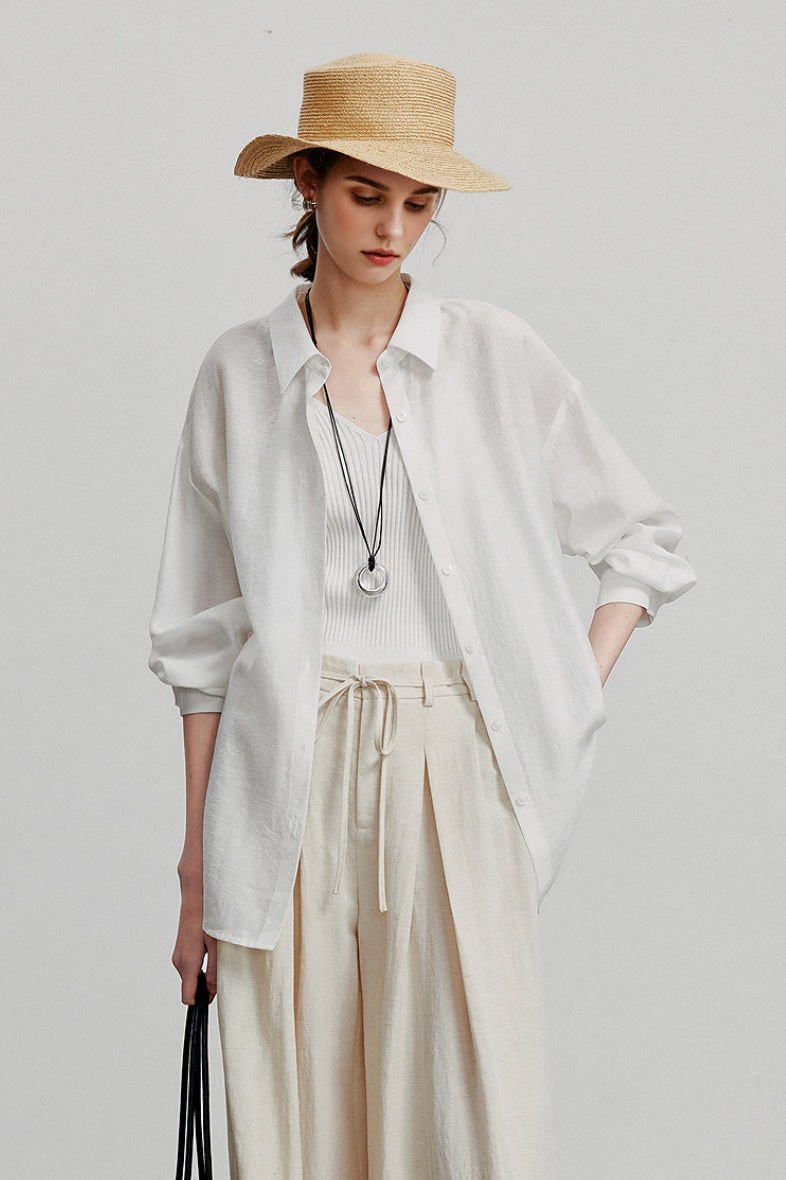 Oversized Sheer Acetate-Lyocell Beach Shirt with Back Slit