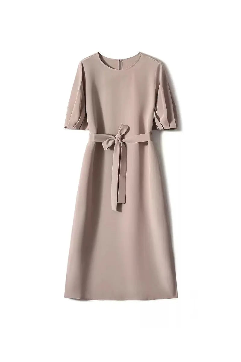 Pink 30MM Silk Crepe Belted Midi Dress