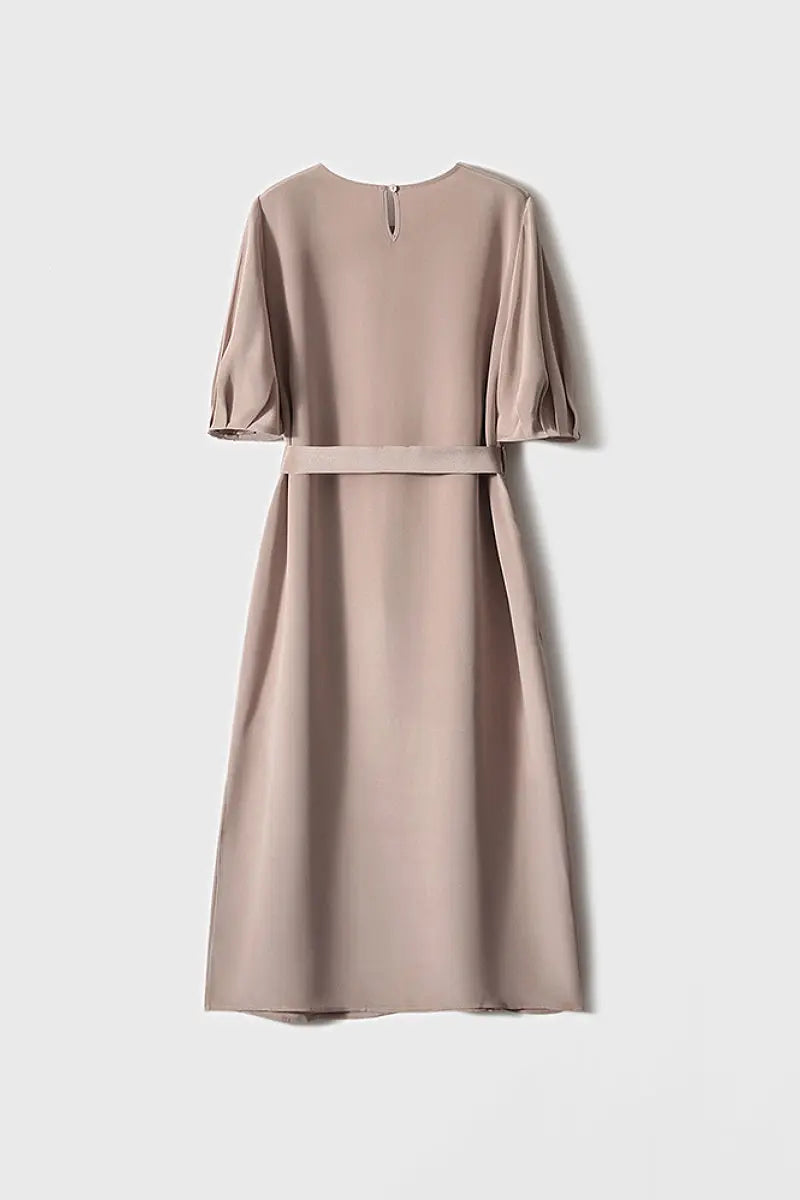 Pink 30MM Silk Crepe Belted Midi Dress