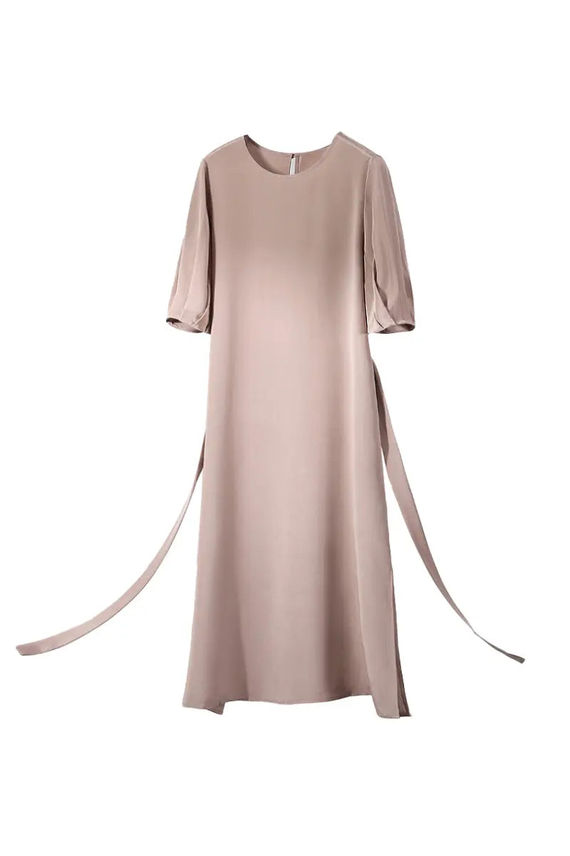 Pink 30MM Silk Crepe Belted Midi Dress