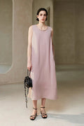 Pink Row-Style Sleeveless Midi Dress