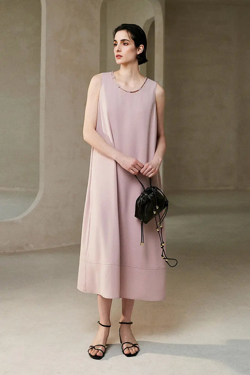 Pink Row-Style Sleeveless Midi Dress