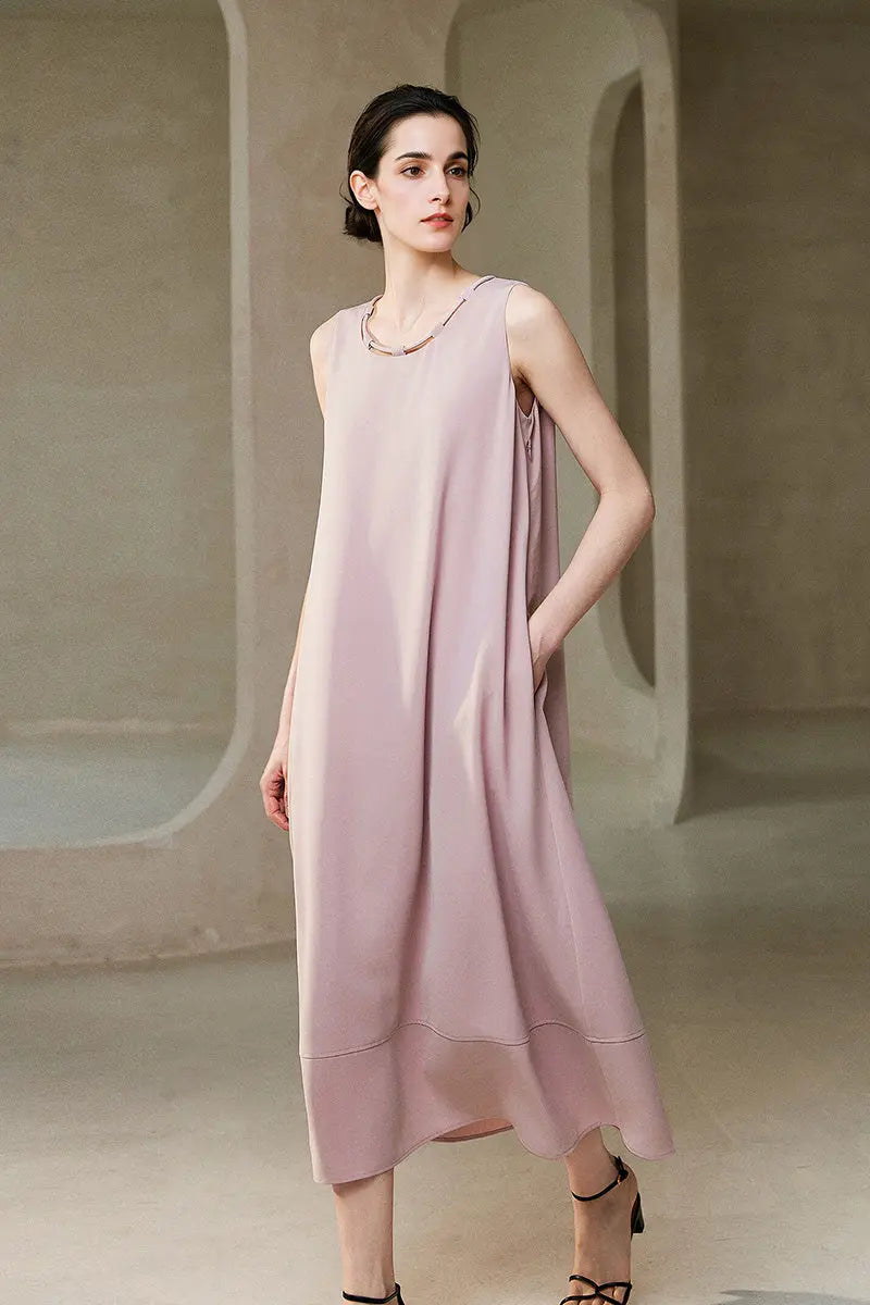Pink Row-Style Sleeveless Midi Dress