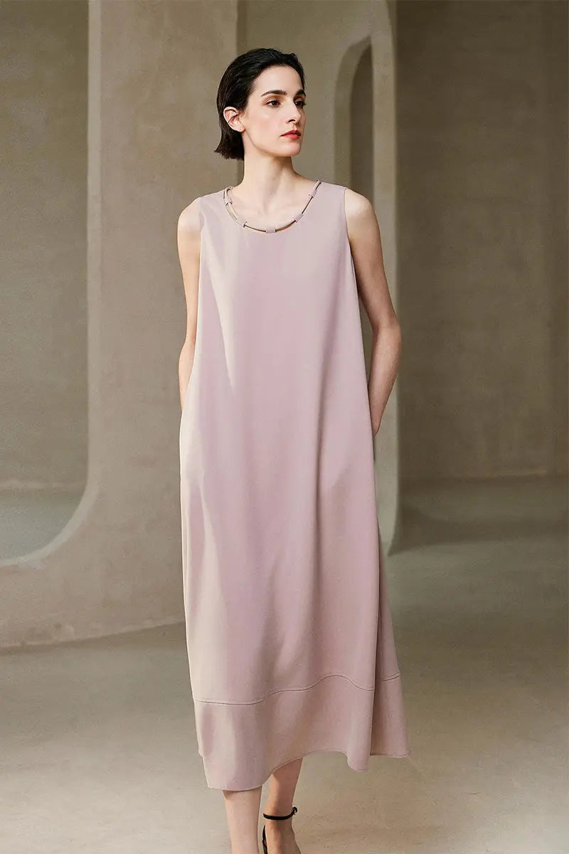 Pink Row-Style Sleeveless Midi Dress