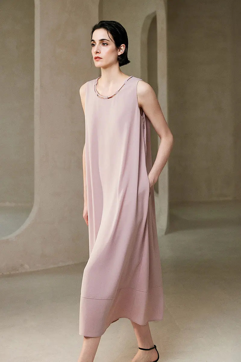 Pink Row-Style Sleeveless Midi Dress
