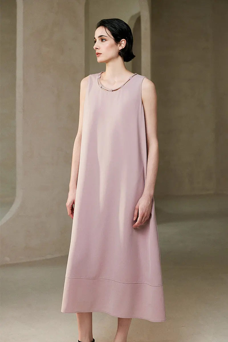 Pink Row-Style Sleeveless Midi Dress