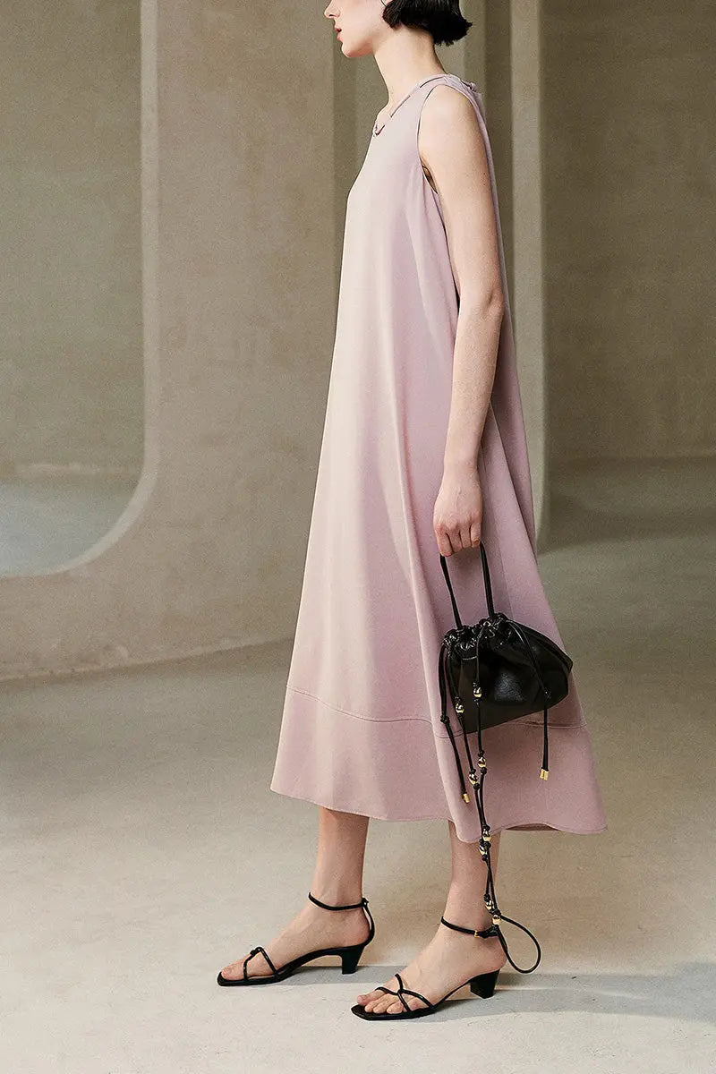 Pink Row-Style Sleeveless Midi Dress