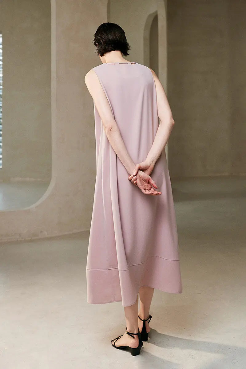 Pink Row-Style Sleeveless Midi Dress