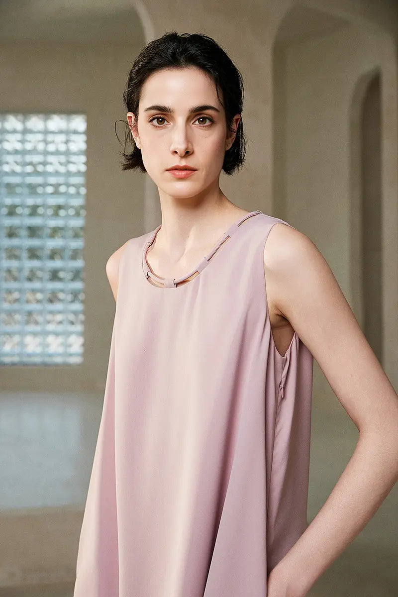Pink Row-Style Sleeveless Midi Dress