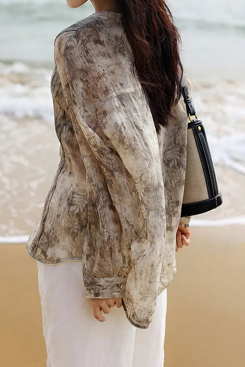 Ramie Beige Tie Dye Sheer Shirt