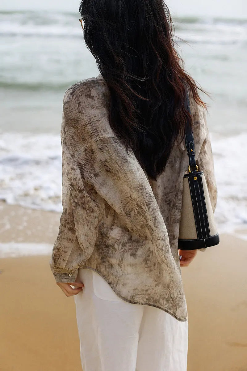 Ramie Beige Tie Dye Sheer Shirt