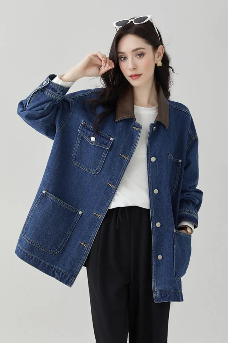 Relaxed Mid-Length Utility Denim Shirt Jacket
