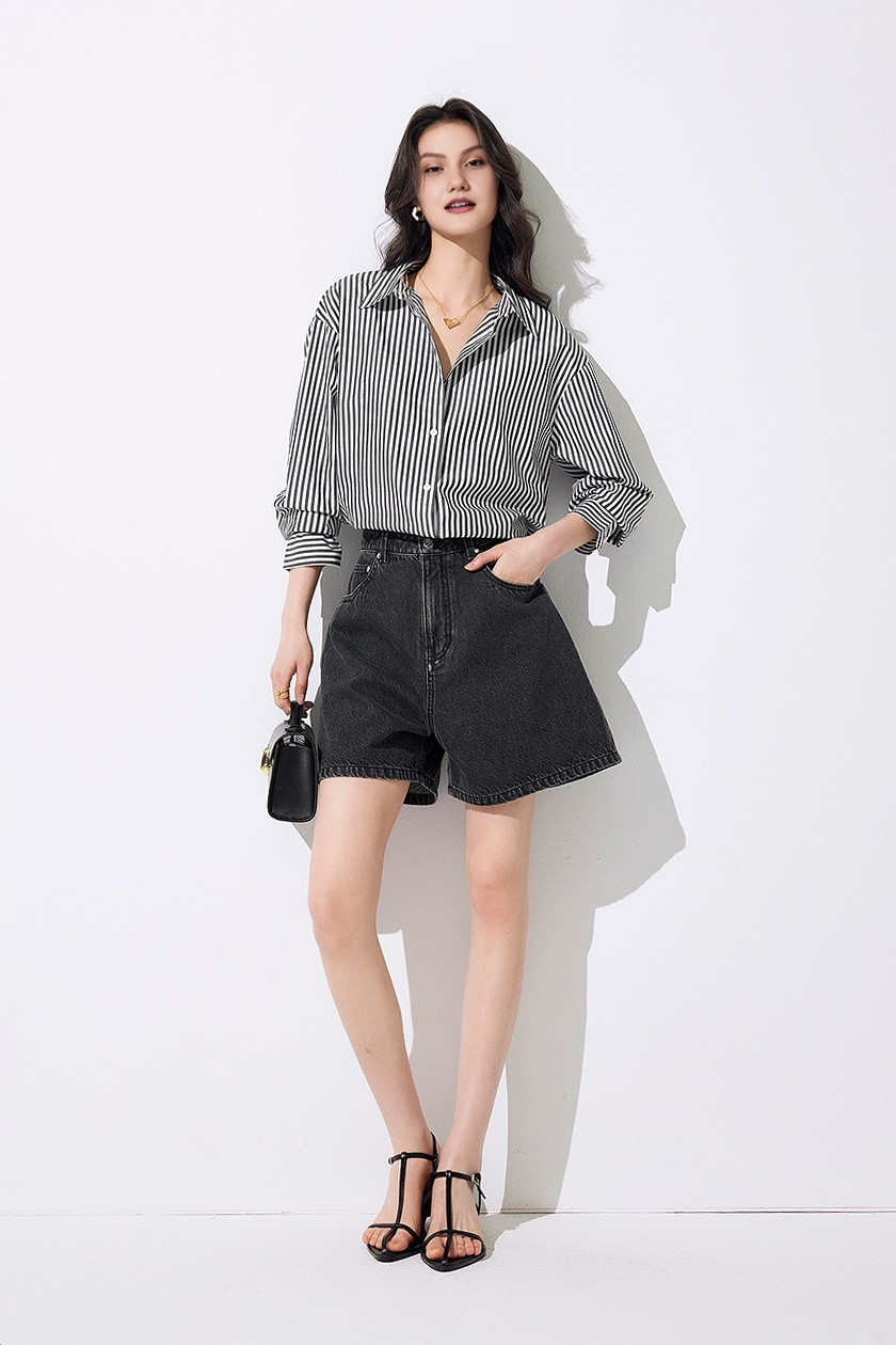 Retro Bermuda High Waisted Denim Shorts
