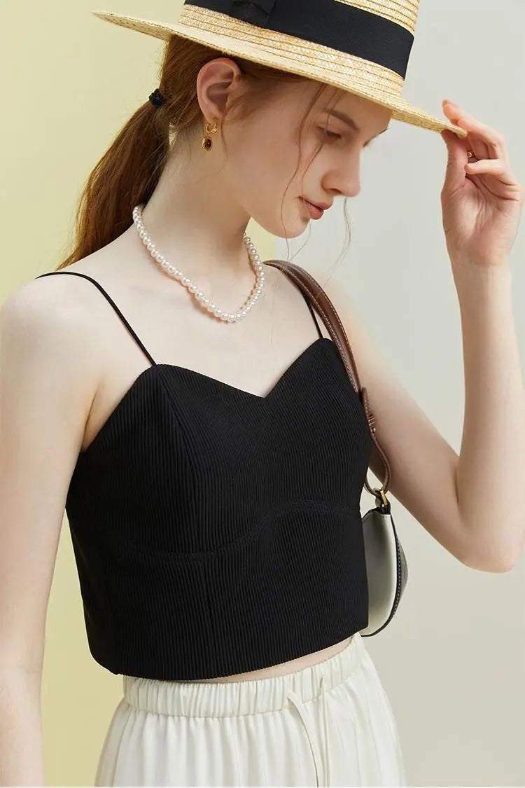 Ribbed Cropped Cami Top with Bra