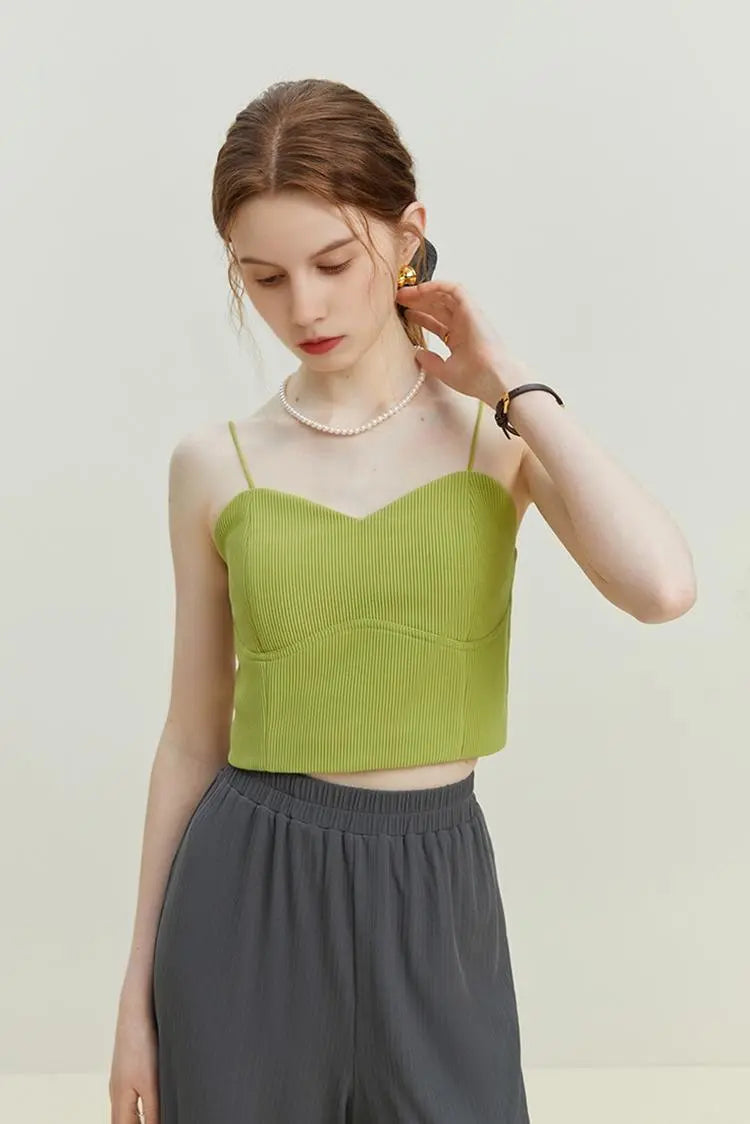 Ribbed Cropped Cami Top with Bra