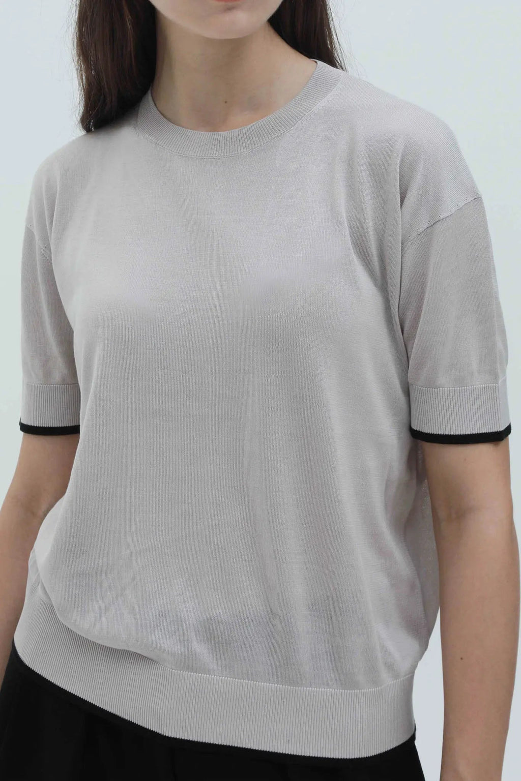 Short Sleeve Silk Knitted Ribbed Shirt