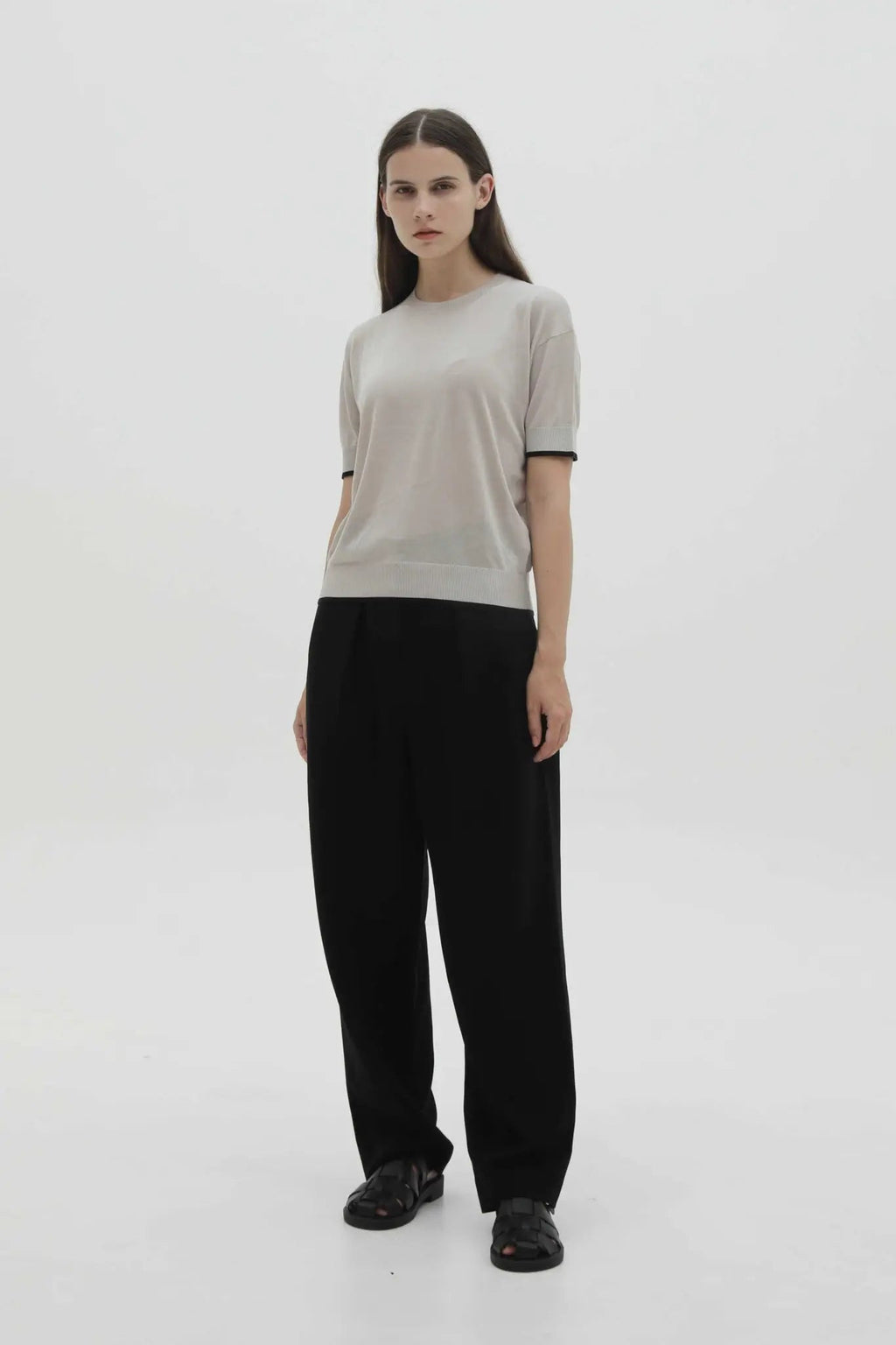Short Sleeve Silk Knitted Ribbed Shirt