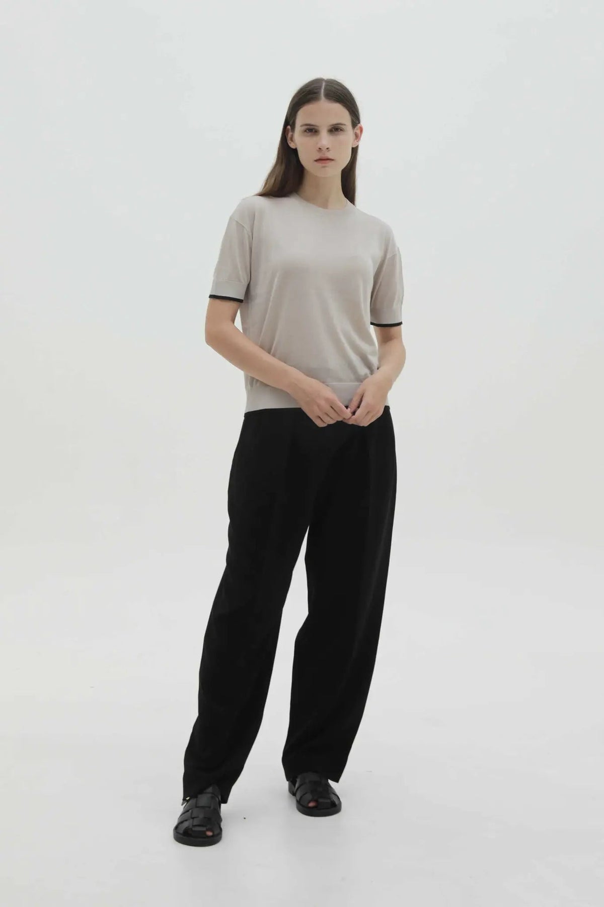 Short Sleeve Silk Knitted Ribbed Shirt