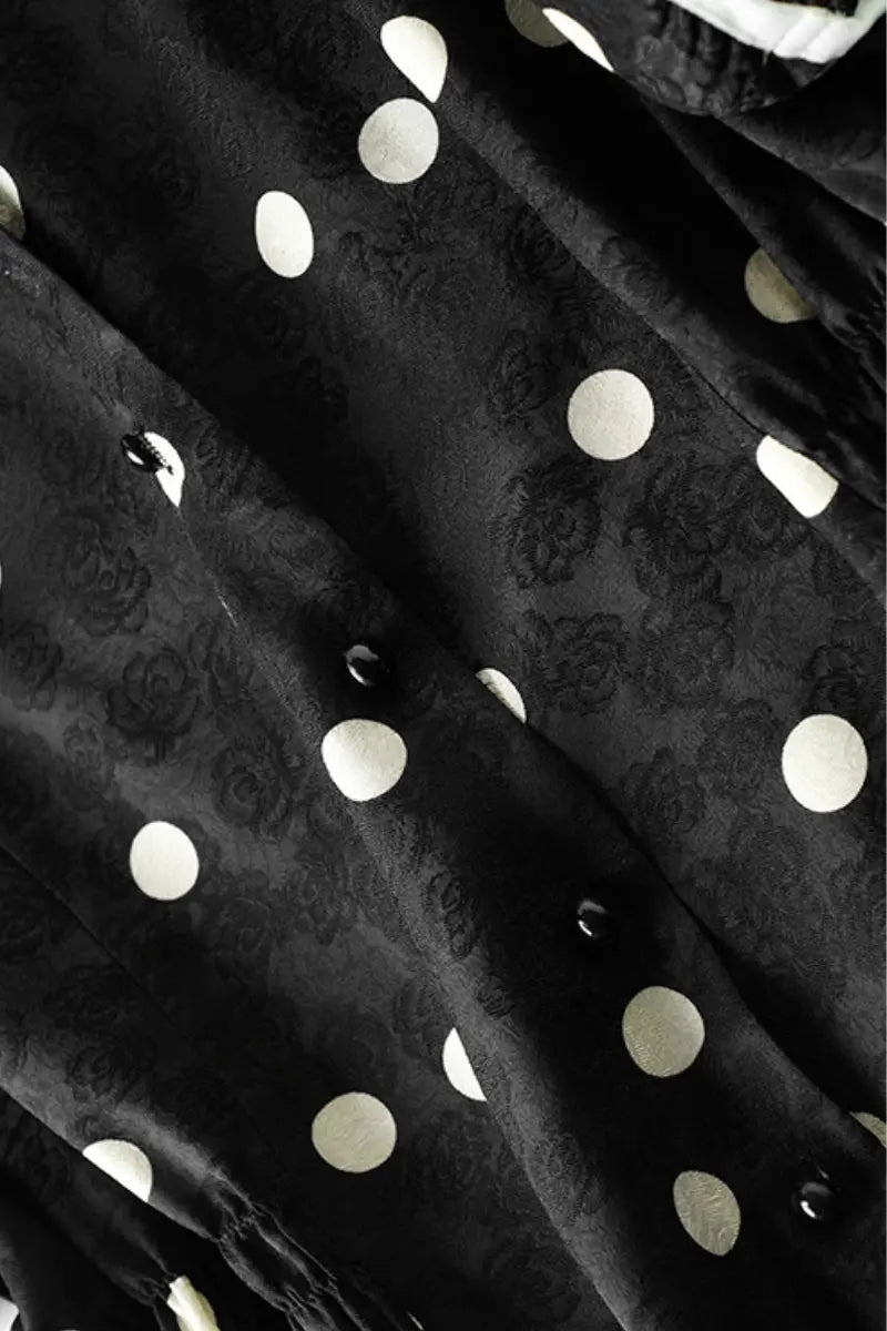 Satin Jacquard Polka Dot V-Neck Blouse