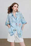 Sheer Floral Linen Button-Up Shirt