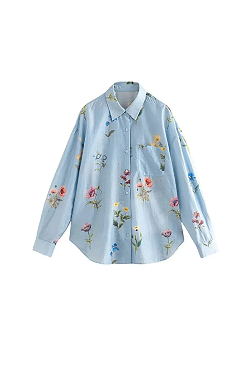 Sheer Floral Linen Button-Up Shirt