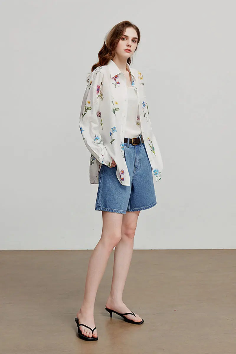 Sheer Floral Linen Button-Up Shirt