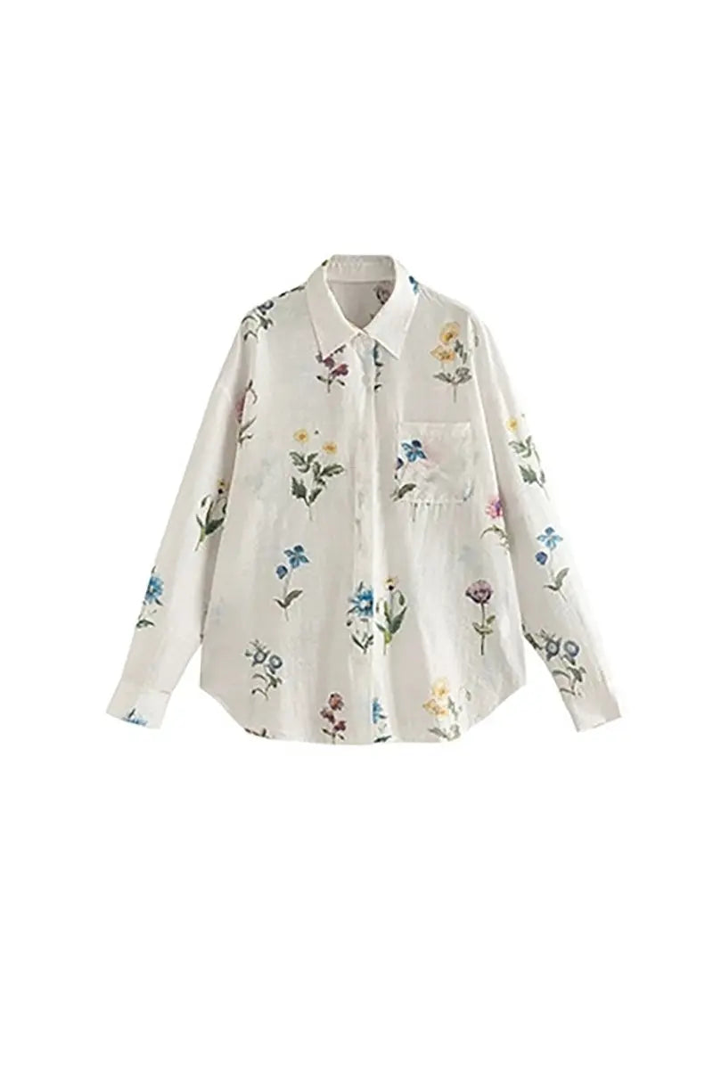 Sheer Floral Linen Button-Up Shirt