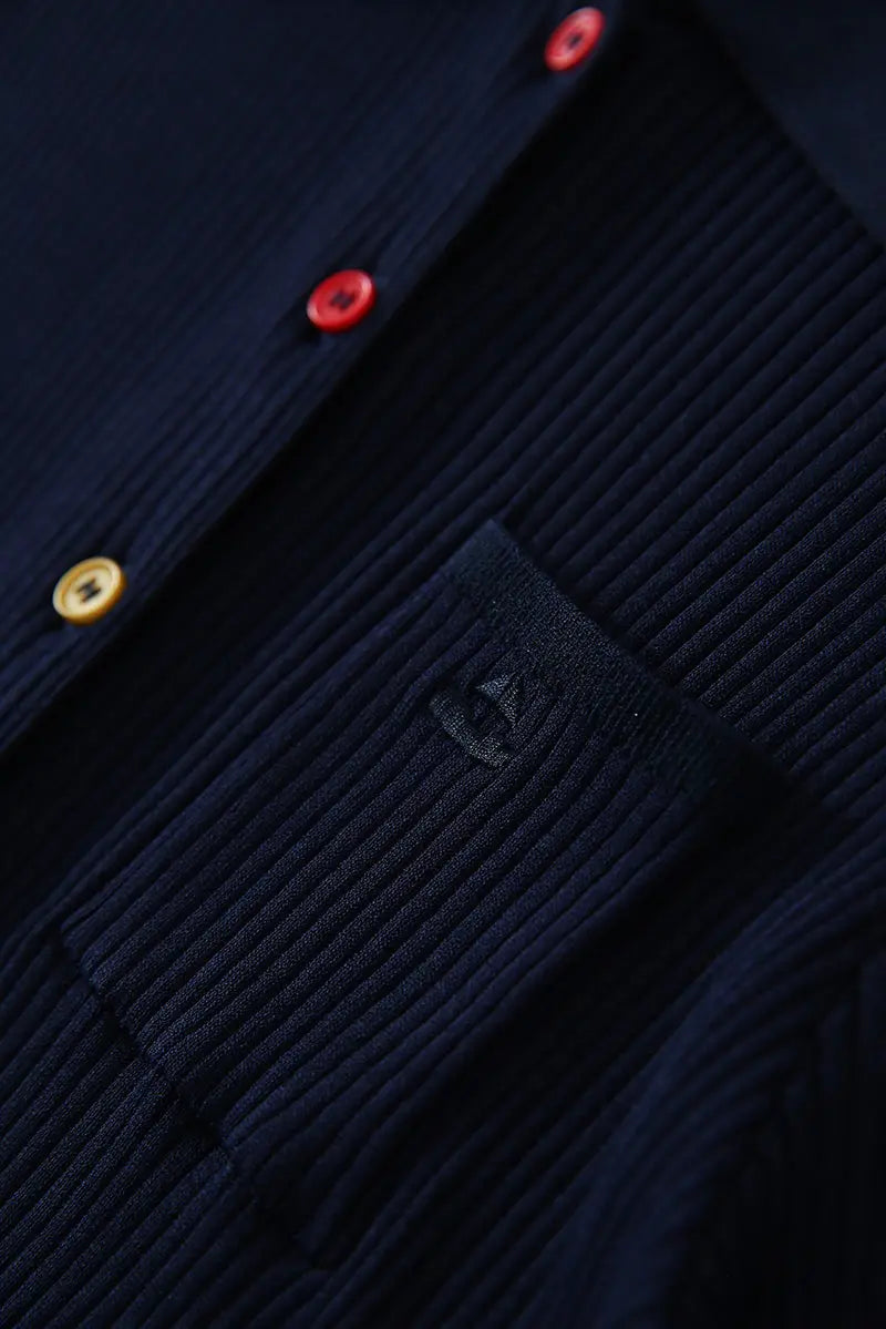 Short-Sleeve Knit Polo Cardigan With Colorful Buttons