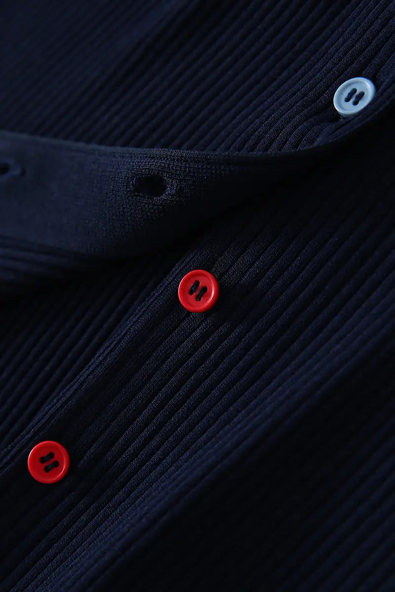 Short-Sleeve Knit Polo Cardigan With Colorful Buttons