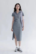 Side Slit Polo Shirt Dress