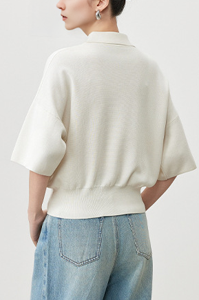 Silk Blend Drop Shoulder Short Sleeve Knit Polo