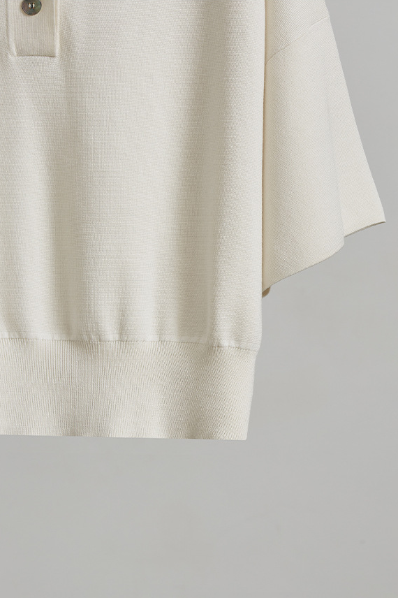 Silk Blend Drop Shoulder Short Sleeve Knit Polo