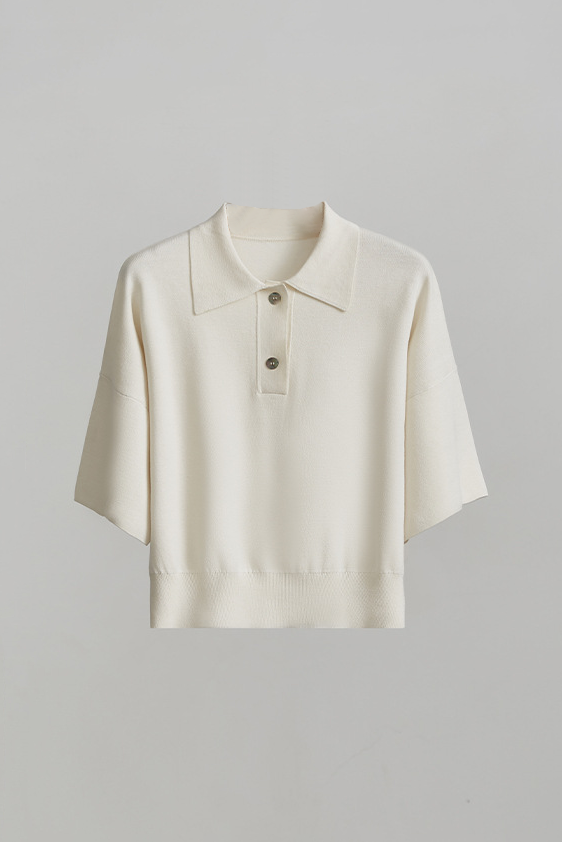 Silk Blend Drop Shoulder Short Sleeve Knit Polo