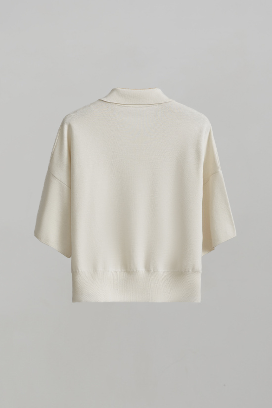 Silk Blend Drop Shoulder Short Sleeve Knit Polo