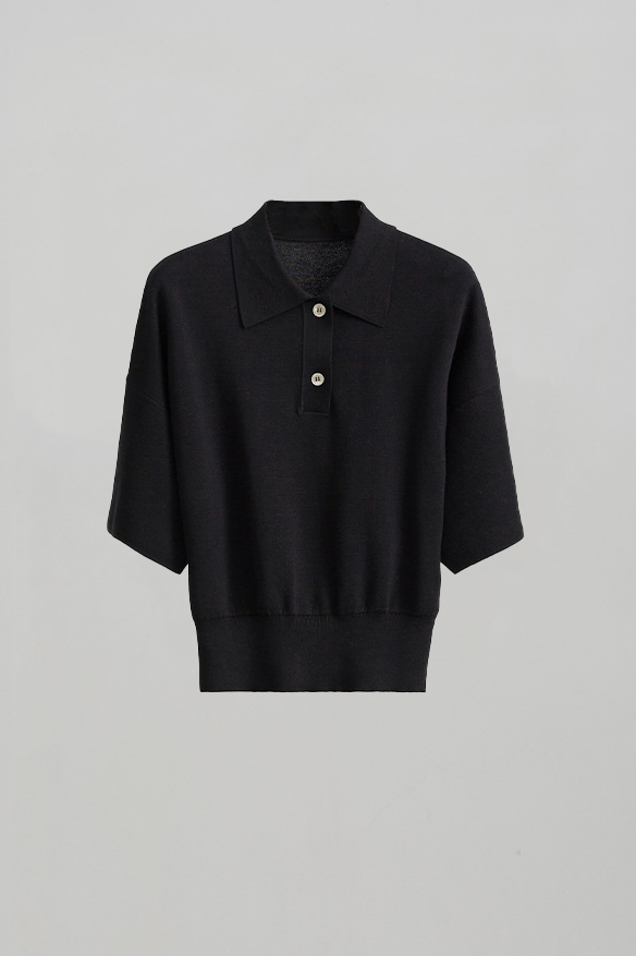 Silk Blend Drop Shoulder Short Sleeve Knit Polo